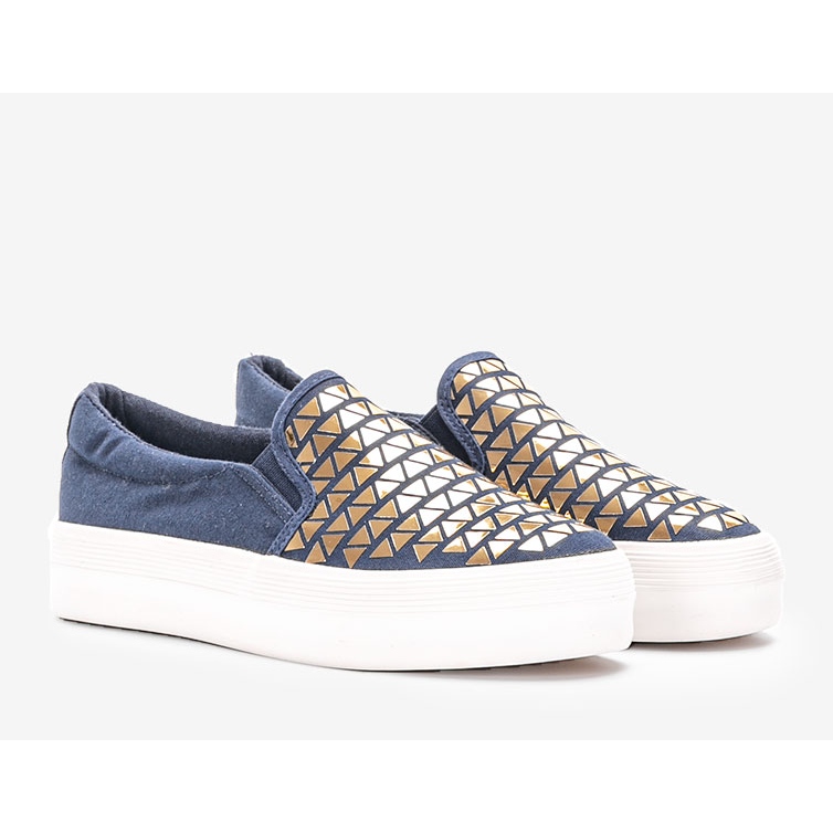 Marineblaue Turnschuhe auf der Sandell-Plattform golden 1