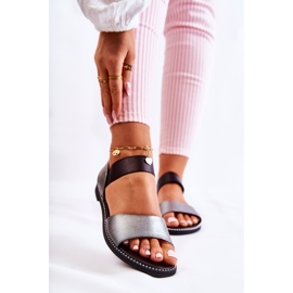 S.Barski Klassische Sandalen mit Nieten Dunkelsilber Shelly schwarz 1