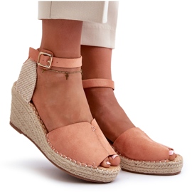 Bequeme Damen-Sandalen mit Keilabsatz Hellrosa Dellia 7