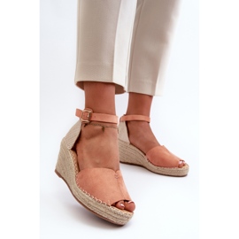 Bequeme Damen-Sandalen mit Keilabsatz Hellrosa Dellia 1