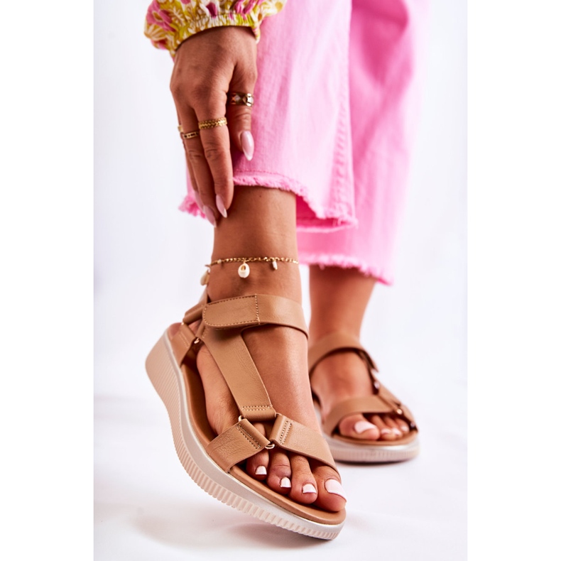 PE1 Damensandalen mit Klettverschluss Camel Clarisse braun 1