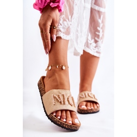 PE1 Klassische Wildleder Perlen Hausschuhe Beige Vayana 1