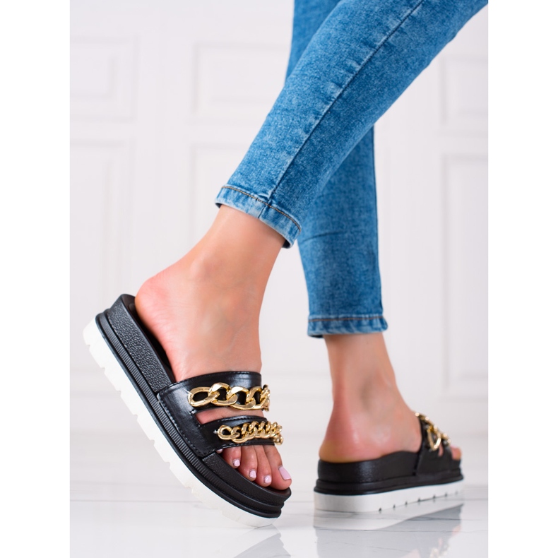 WELLSPRING Mode Hausschuhe mit Ketten schwarz 1