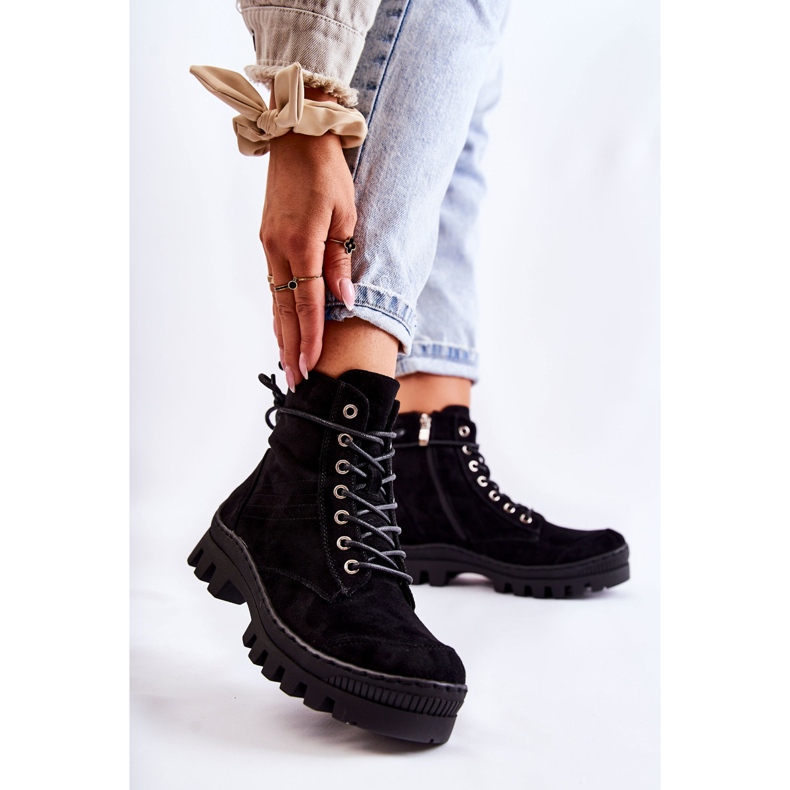 S.Barski Trapper aus schwarzem Layden-Wildleder mit Nähten 1