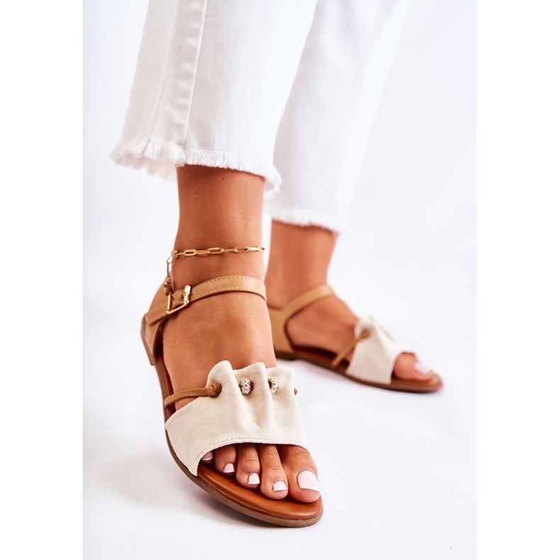 PE1 Elegante Wildledersandalen mit beigen Pailletten Vitoria braun 1