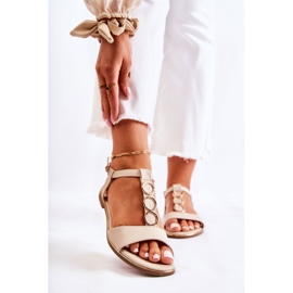 PE1 Klassische Damensandalen mit dekorativem Gürtel Beige Terina 1