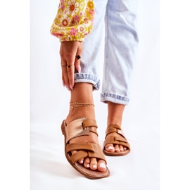 Bequeme Damenhausschuhe aus Leder Maciejka 05549-29 Braun golden 1