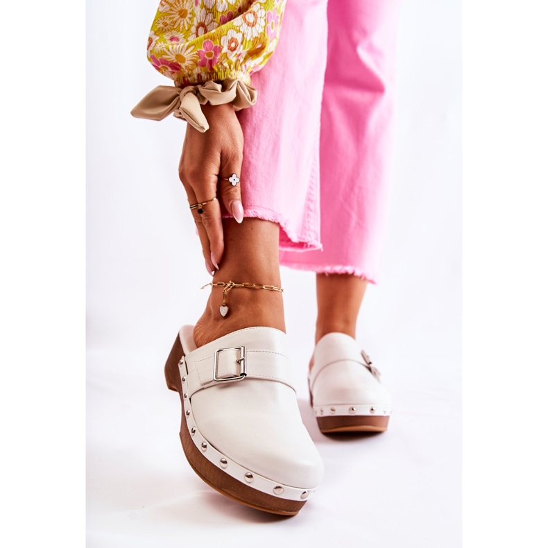 FS1 Damenhausschuhe Clogs On Heel White Ivette weiß 1
