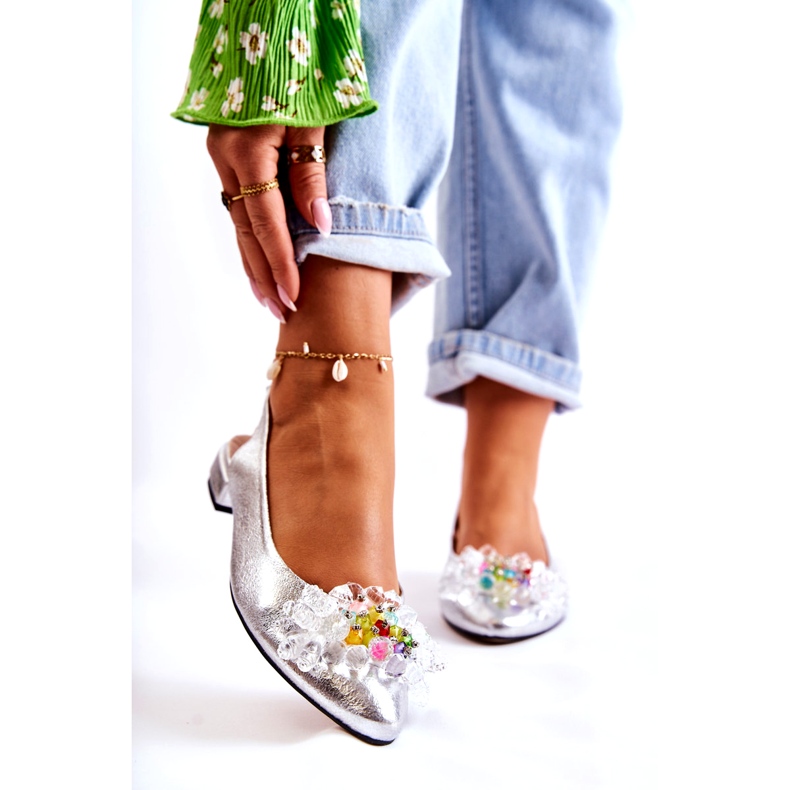 PA2 Lederballerinas auf High Heels mit silberner Elena-Verzierung silber- 1