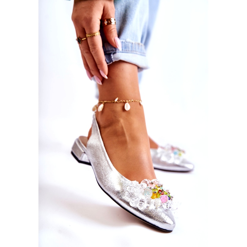 PA2 Lederballerinas auf High Heels mit silberner Elena-Verzierung silber- 2