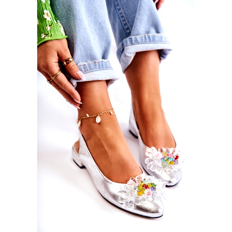 PA2 Lederballerinas auf High Heels mit silberner Elena-Verzierung silber- 4