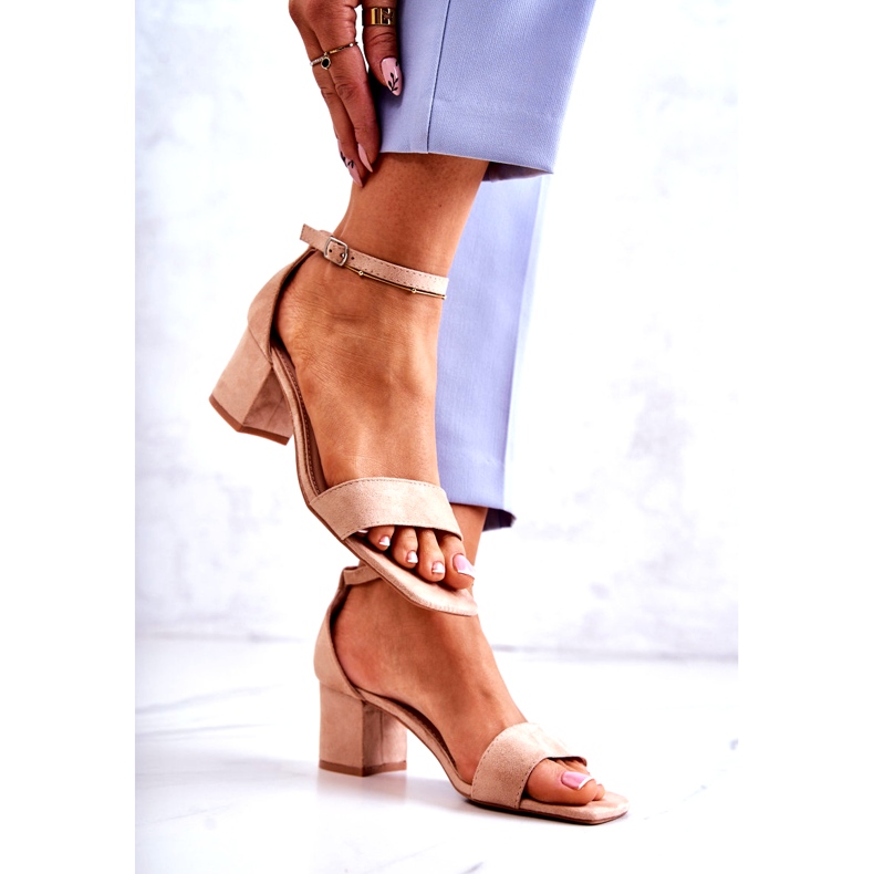 Vinceza Modische Wildledersandalen mit hohem Absatz, beige 2