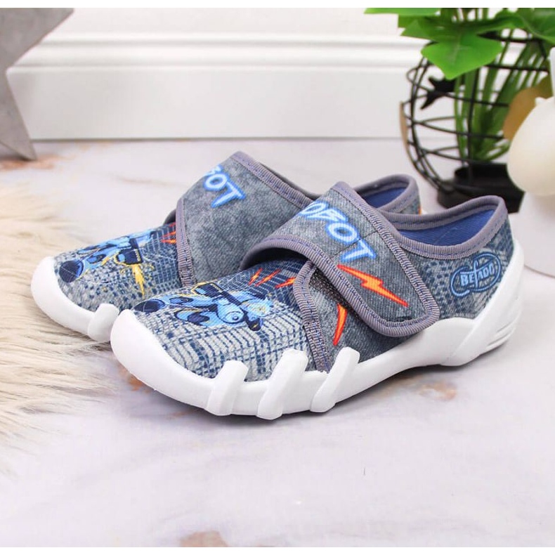 Graue Hausschuhe mit Klettverschluss für den Kindergarten Jr. Befado 2