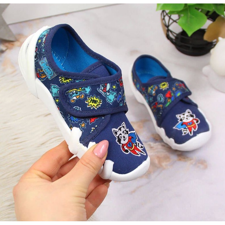 Jr. Befado Hausschuhe mit Klettverschluss für den Kindergarten marineblau 1