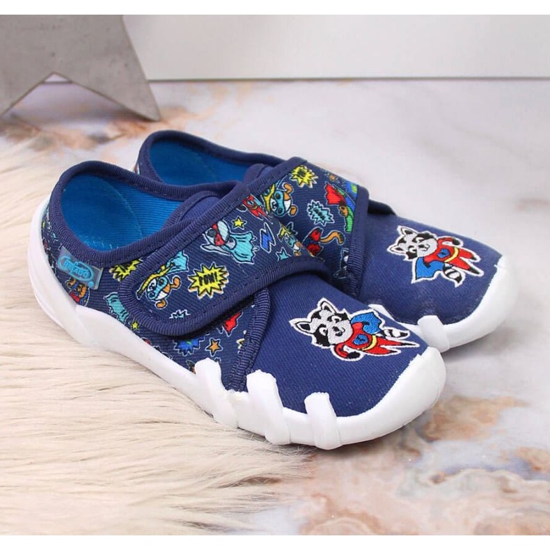 Jr. Befado Hausschuhe mit Klettverschluss für den Kindergarten navy blau 2