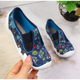 Hausschuhe für den Kindergarten an Gummibändern, marineblau Jr. Befado navy blau 1