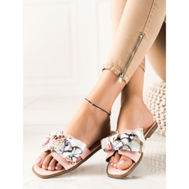 SHELOVET Hausschuhe mit einer dekorativen Schleife rosa 1