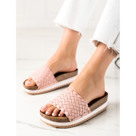 SHELOVET Geflochtene Hausschuhe auf der Plattform rosa 1