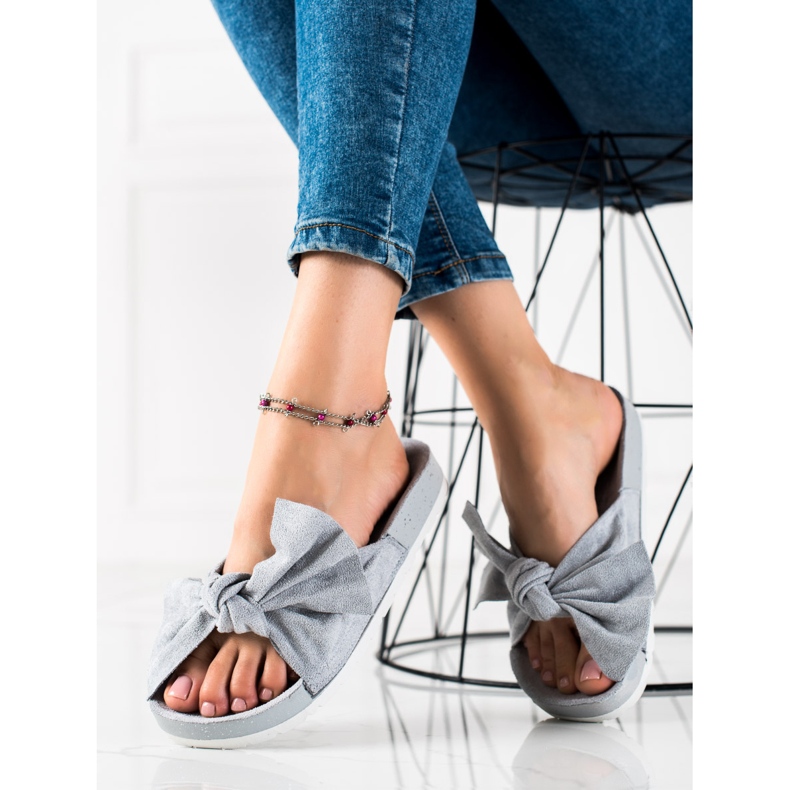 SHELOVET Modische Hausschuhe mit Schleife grau 2