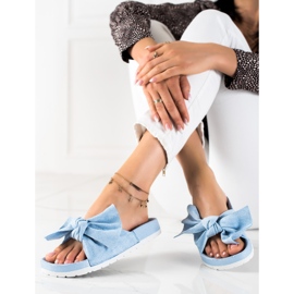 SHELOVET Modische Hausschuhe mit Schleife blau 1