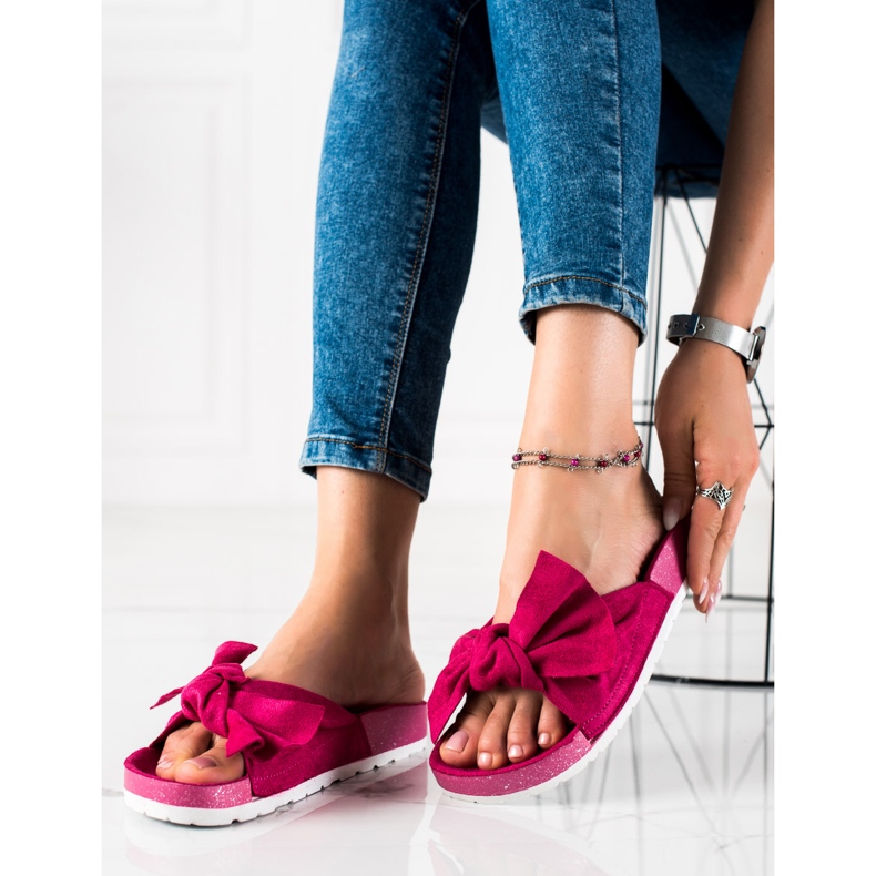 SHELOVET Modische Hausschuhe mit Schleife rosa 2