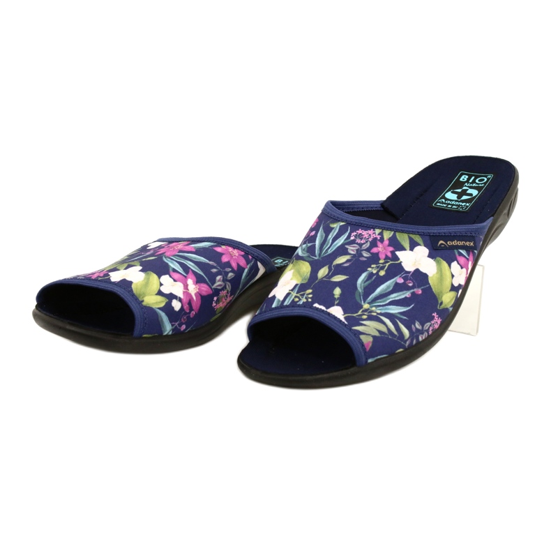 Damenhausschuhe mit Blumen Adanex Sara SAK1 27272 marineblau blau rosa grün 3