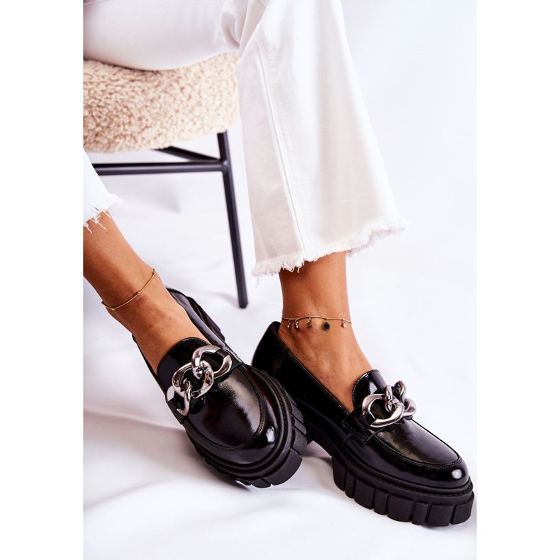 Damen Brogues Loafer Leder Schwarz-Silber Laura Messi 2339 1