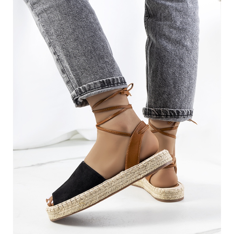 Schwarze Chinner Espadrilles mit Knoten braun 1