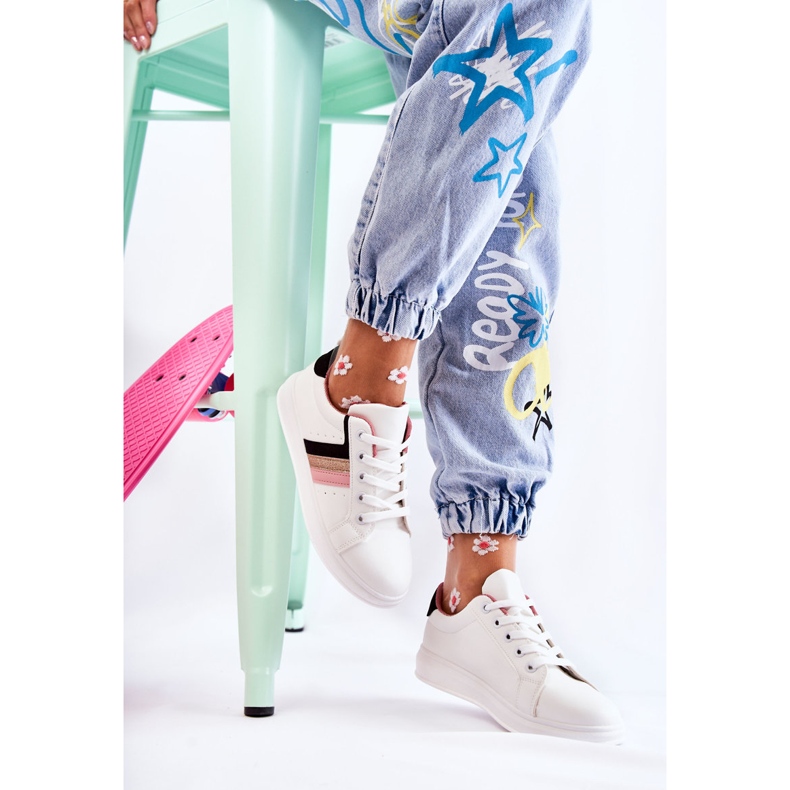 FK2 Sportschuhe für Damen in Weiß Renesme gebunden schwarz rosa golden 1