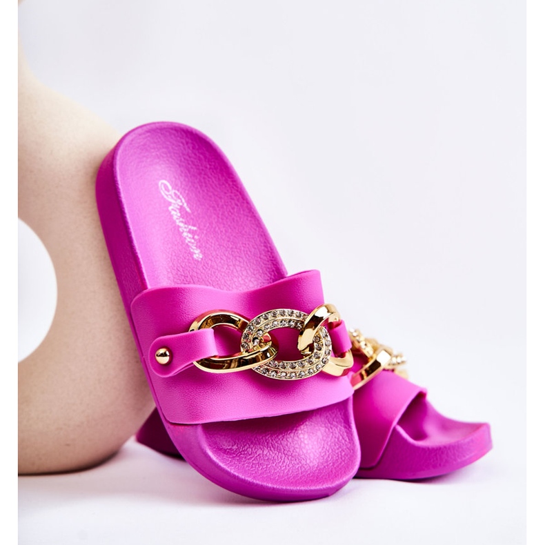 FK1 Kinder-Gummihausschuhe mit dekorativer Kette Fuchsia Suzie rosa 1