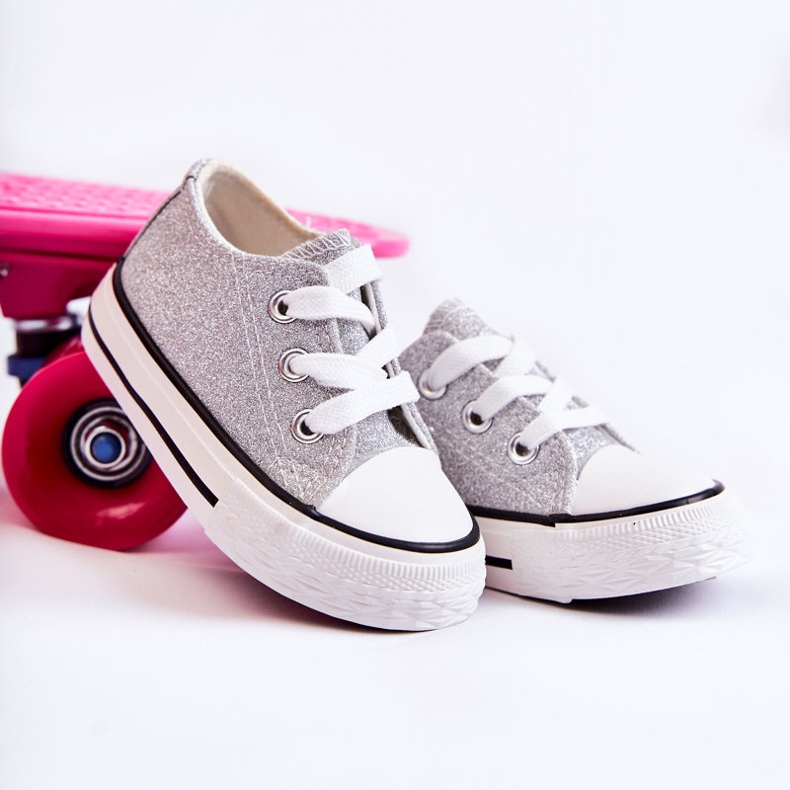 Kinder Turnschuhe gebunden Silber Wella 2