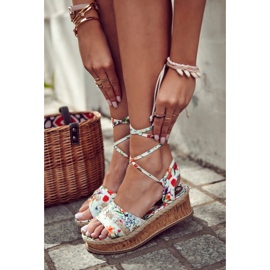 FS3 Gebundene Damensandalen Espadrilles mit weißen Lamour-Blumen mehrfarbig 2