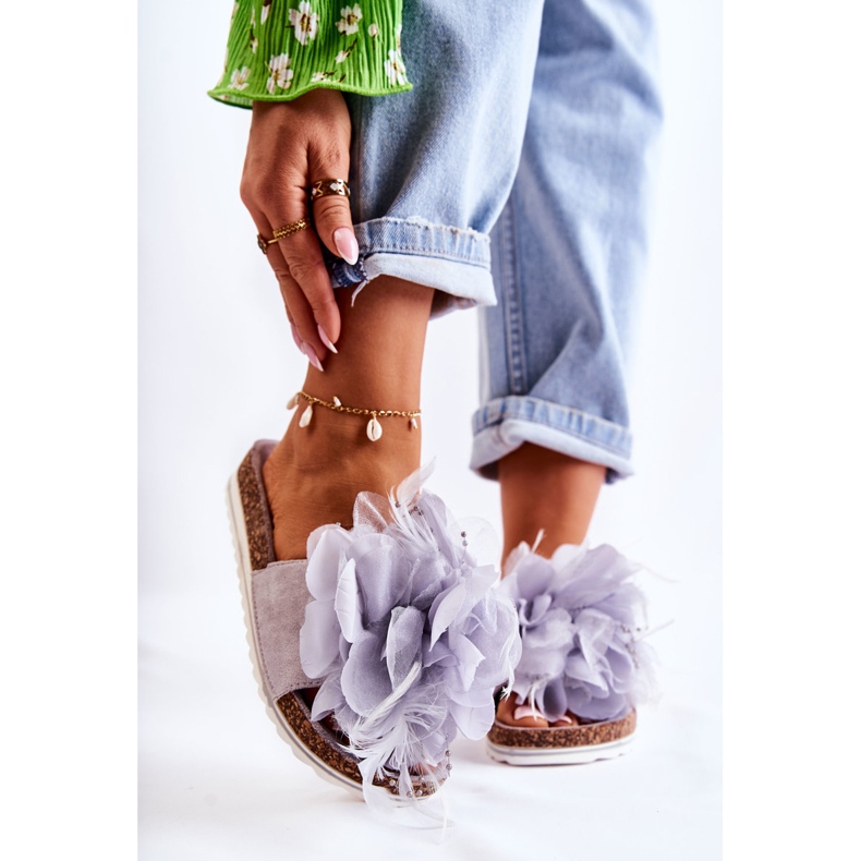 PS1 Damenschuhe aus Wildleder mit dekorativer Blume Grau Alimos 1