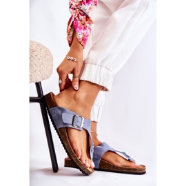 FB1 Damenhausschuhe mit Schnalle Blau Elina 1