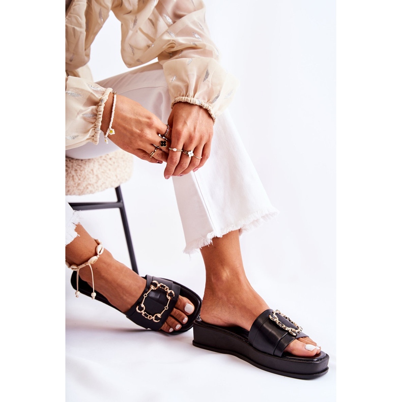 S.Barski Modische schwarze Lederpantoffeln für Damen Adaline 2