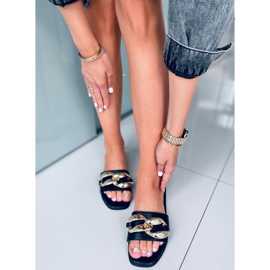 Dalia Schwarze Hausschuhe mit Kette 1