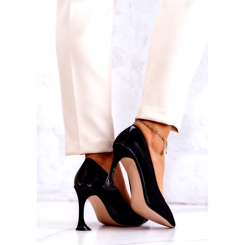 S.Barski Frauenpumpen Öko-Leder-schwarze High Heels farblos 3