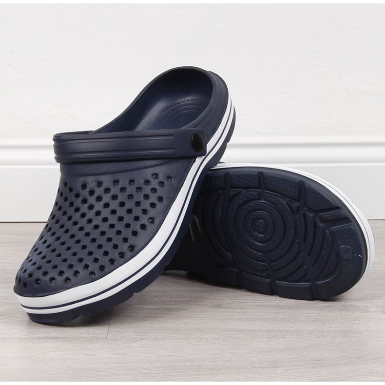 Neuheiten M EVE301B Marineblaue durchbrochene Schaumstoffpantoffeln navy blau 2