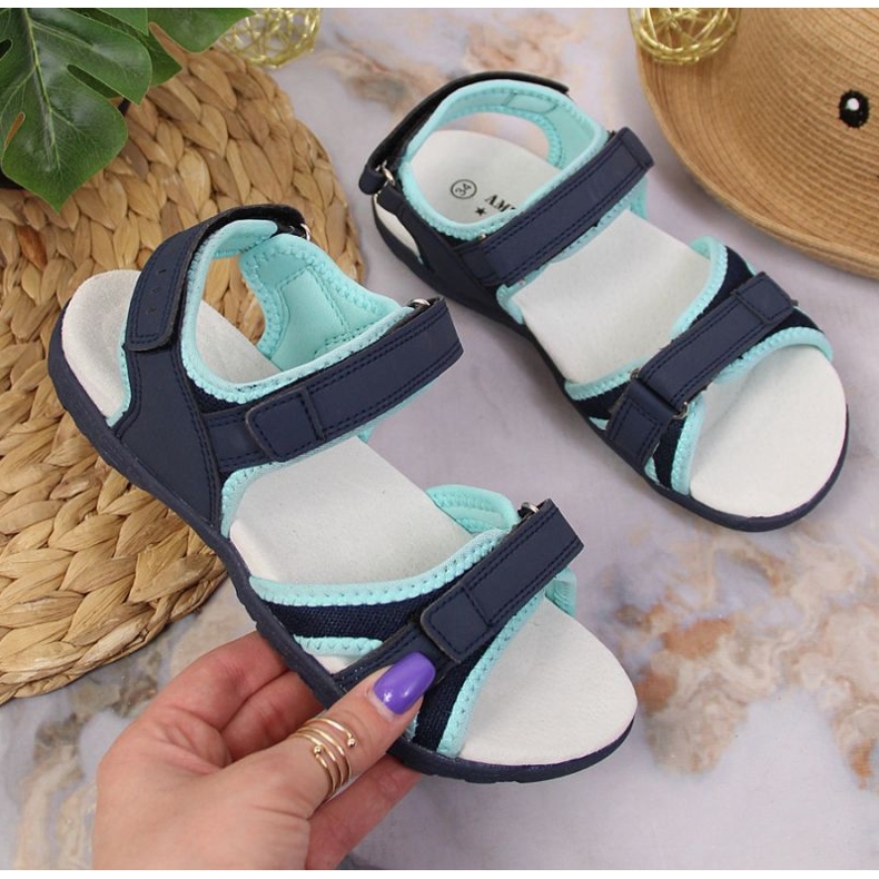 Sandalen mit Klettverschluss American Club Jr AM898B marineblau-minze 1
