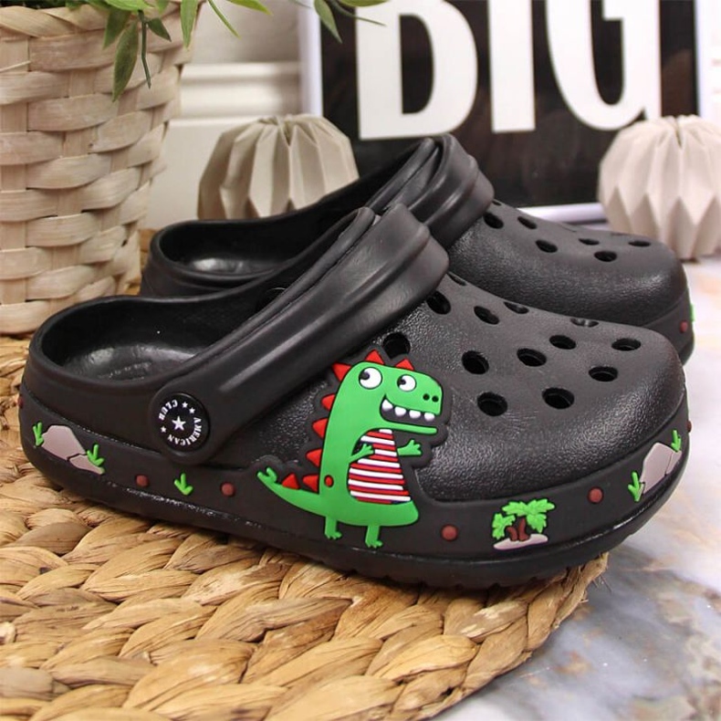 American Club Jr.AM900A schwarze Hausschuhe mit einem Dinosaurier 2