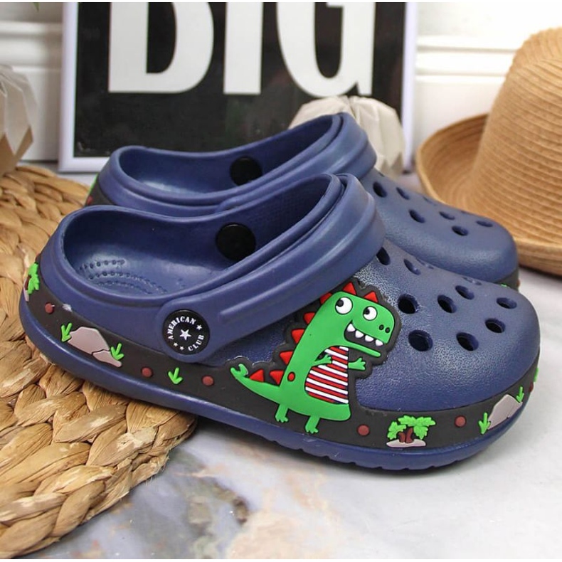 American Club Jr.AM900B Marineblaue Hausschuhe mit einem Dinosaurier 1