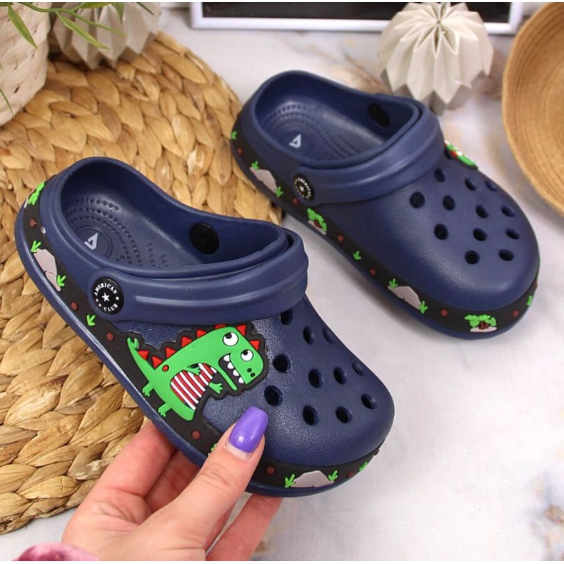 American Club Jr.AM900B Marineblaue Hausschuhe mit einem Dinosaurier navy blau 2