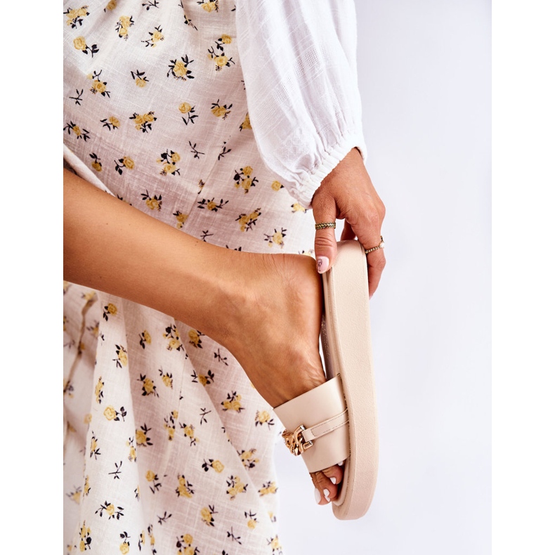 S.Barski Modische Beige Megosa Hausschuhe mit Kette 1