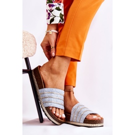 S.Barski Klassische Damenhausschuhe mit Kette Blau Maddy 1