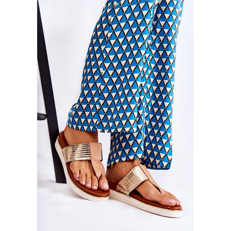 Damen Hausschuhe Flip-Flops auf der beige-goldenen Morissa-Plattform braun 1