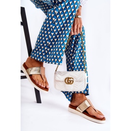 Damen Hausschuhe Flip-Flops auf der beige-goldenen Morissa-Plattform braun 2