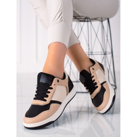 SHELOVET Zweifarbige Damen-Sneakers beige schwarz 1