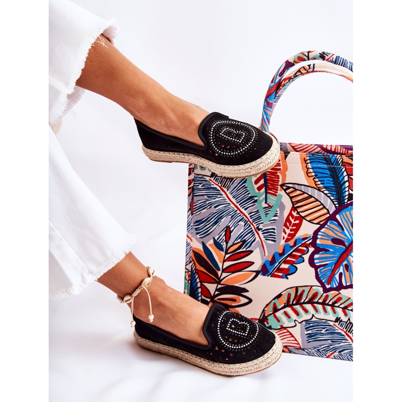 S.Barski Meredith Black Openwork Slip-on Damen Espadrilles schwarz 2