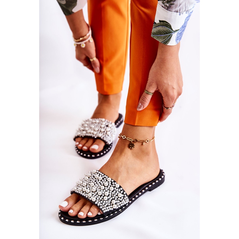 PG2 Damenhausschuhe mit Perlen Schwarz Vamero 1