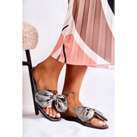 Damen-Gummihausschuhe mit Schleife Schwarz-Grau Meriden 2